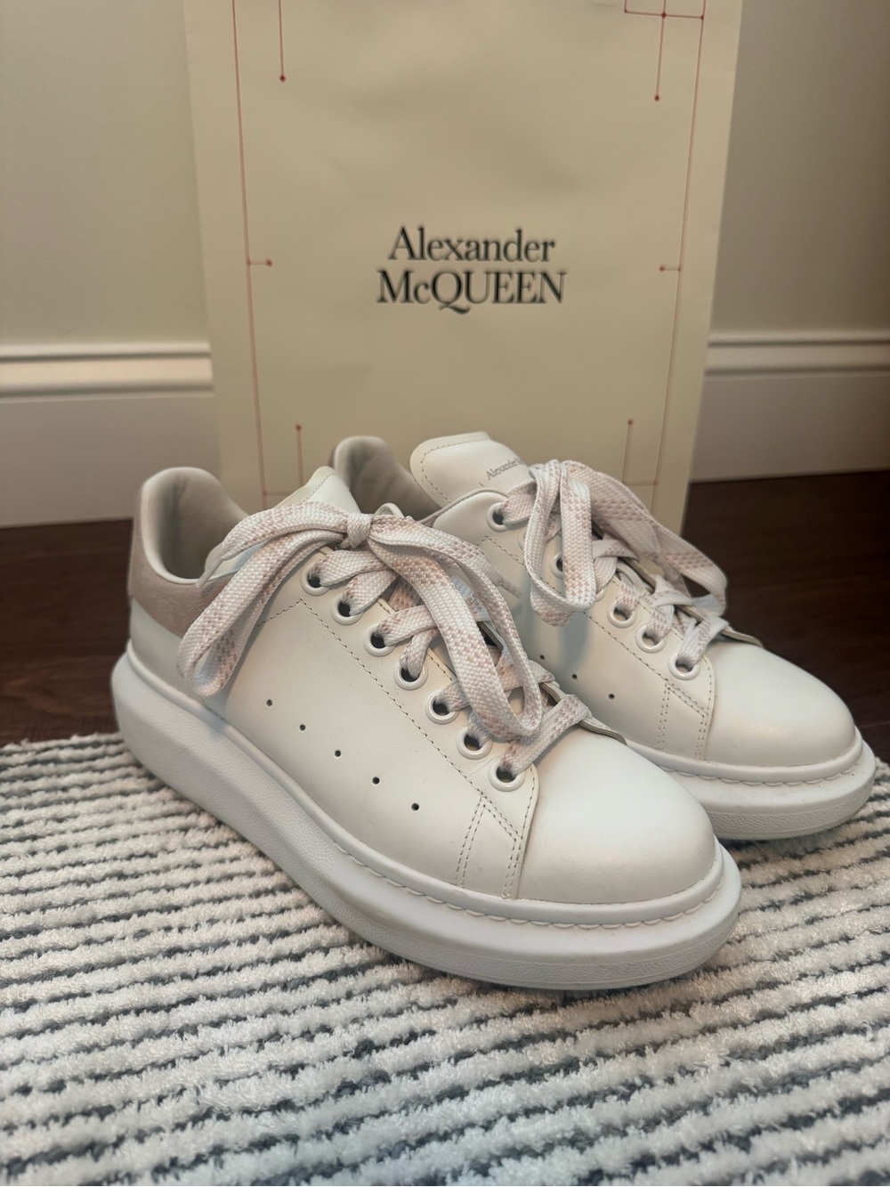 Alexander McQueen White Leather Sneakers with Blush Details